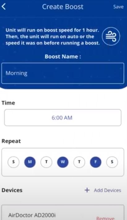 Schedule boost setup airdoctor app