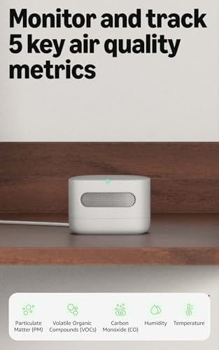 Amazon Smart Air Quality Monitor tracking 5 key metrics: PM, VOCs, CO, humidity, temperature
