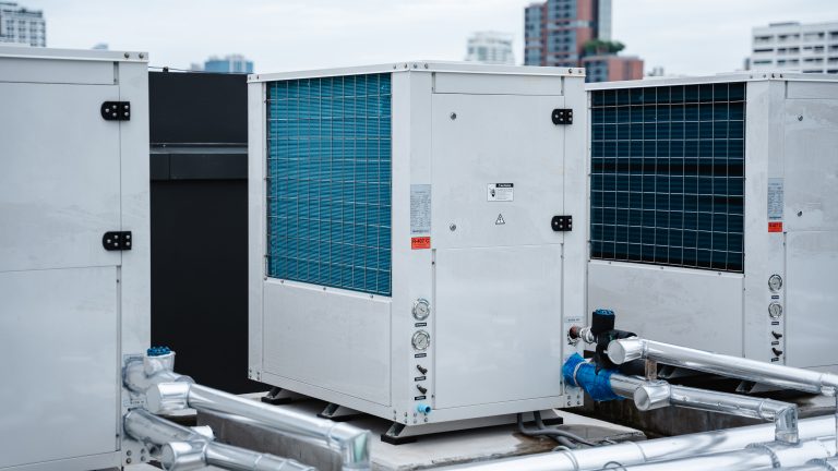 Commercial rooftop HVAC condenser units