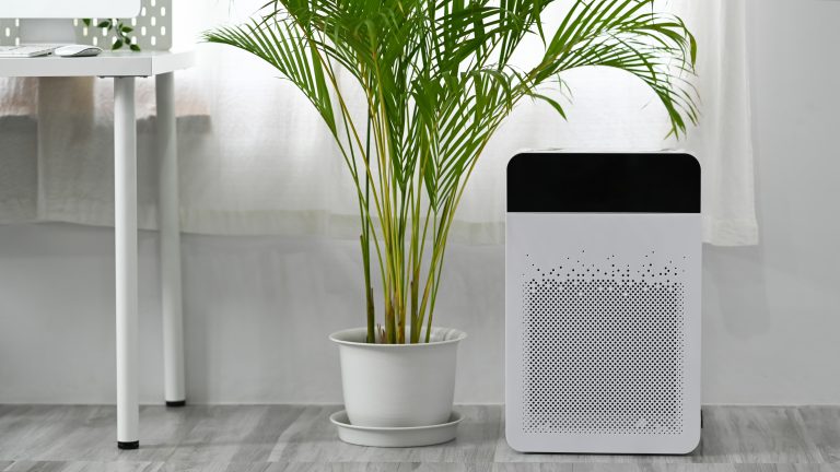 Air purifier in a bright clinical-style room