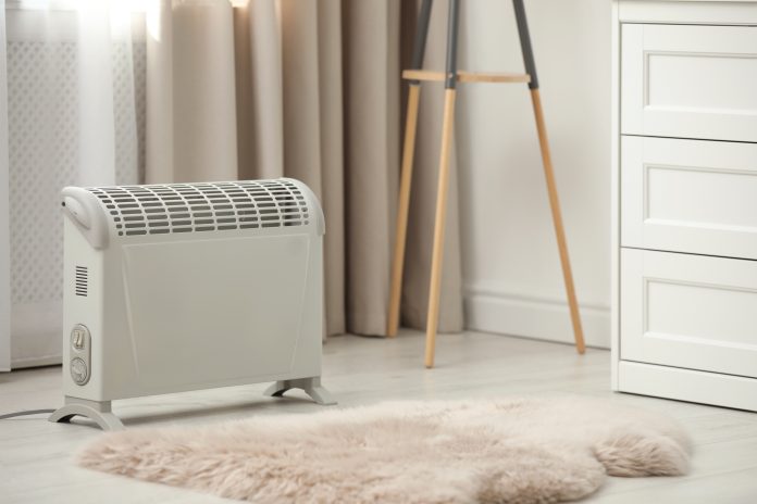Electric space heater in a living room