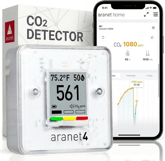 Aranet4 Home wireless CO2 monitor with e-ink display for tracking ventilation