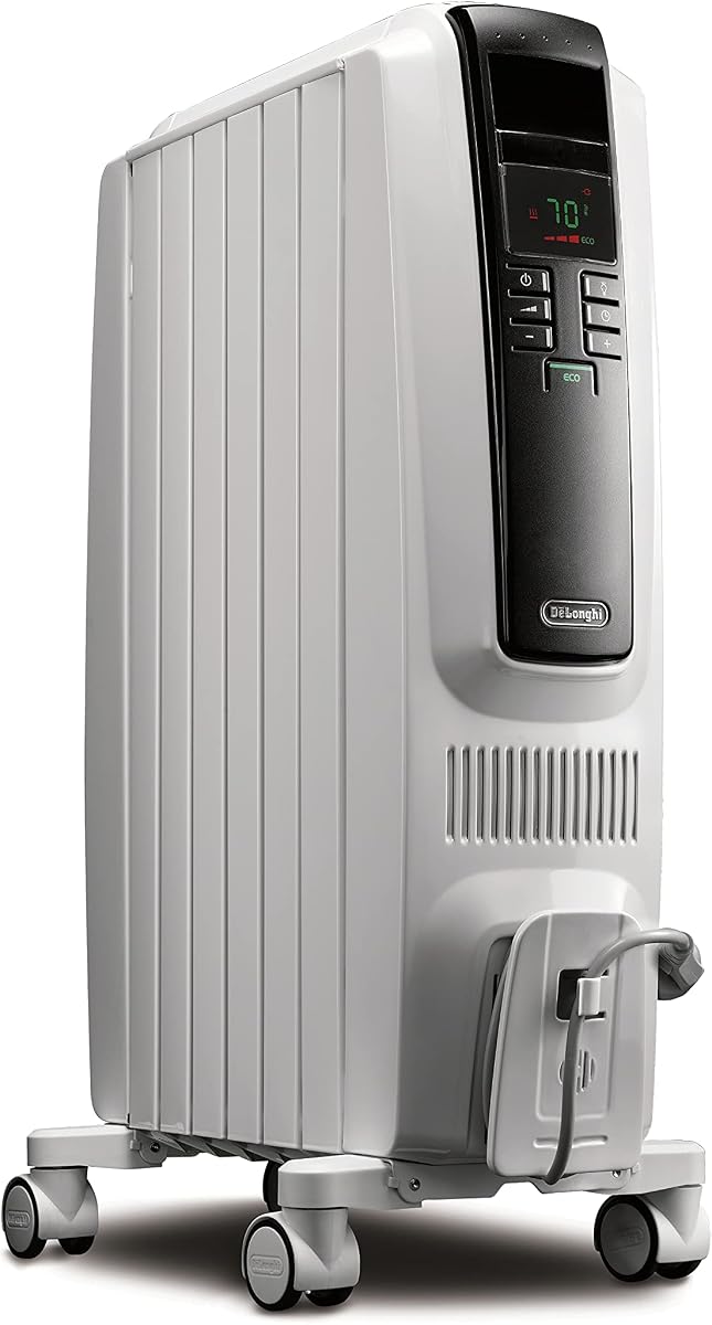 De'Longhi Dragon Digital oil-filled radiator heater on wheels for large rooms