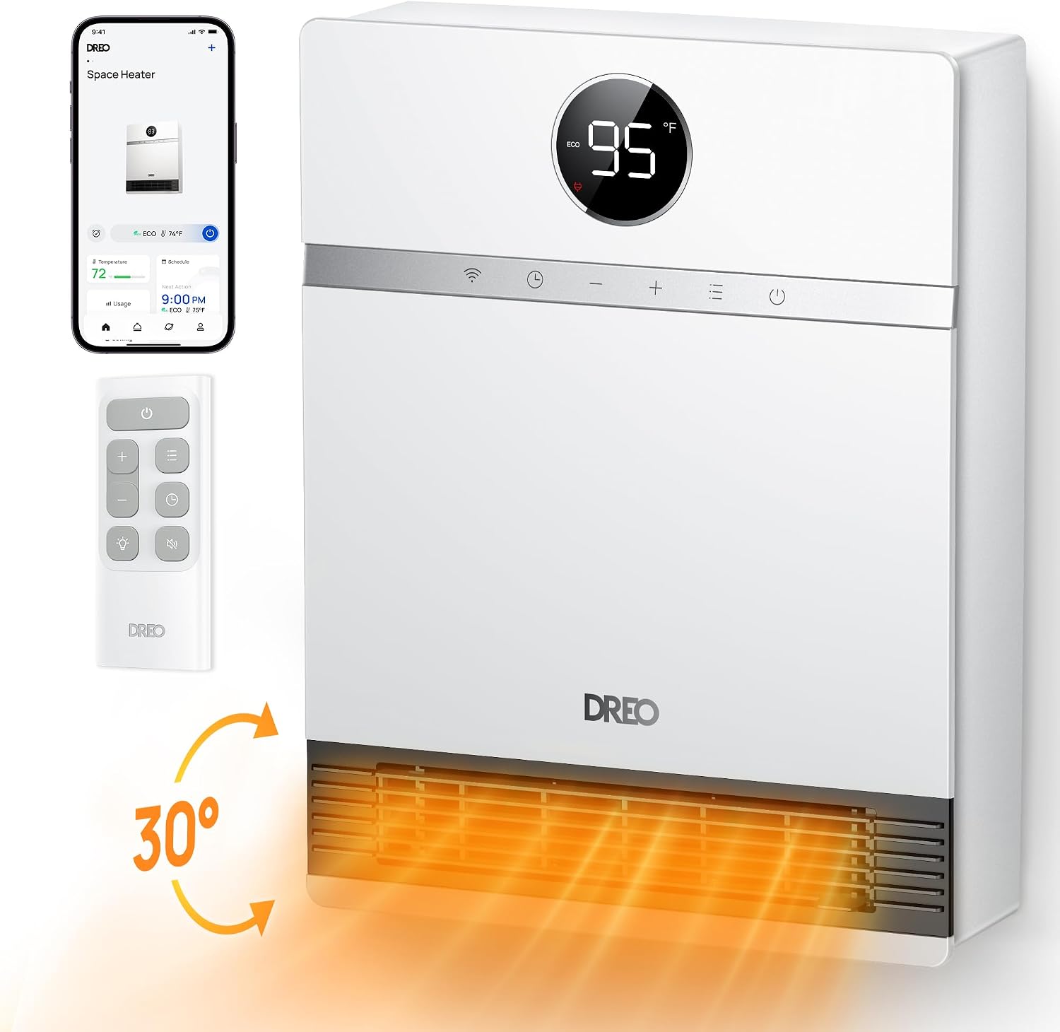 dreo smart wall heater DREO Smart Wall Heater with WiFi app control mounted on wall