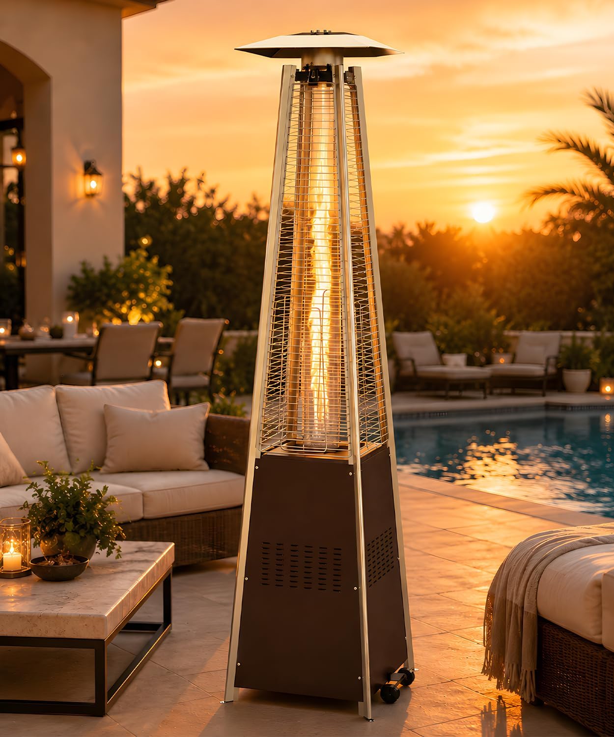 foowin 48000 btu pyramid propane patio heater FOOWIN 48,000 BTU pyramid propane patio heater with glass flame tube
