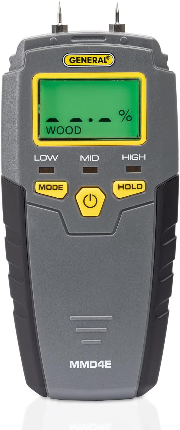 General Tools MMD4E pin-type moisture meter used to check drywall and wood for hidden moisture
