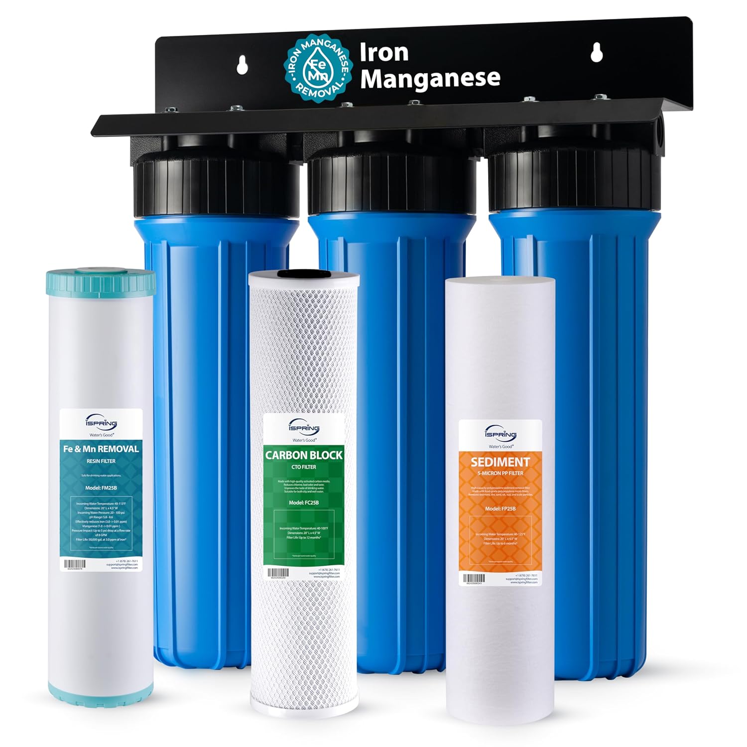 ispring wgb32bm 3 stage whole house water filter iSpring WGB32BM 3-stage whole house water filter for iron, manganese, and sediment