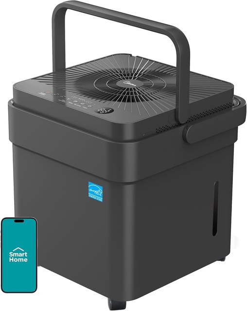 midea cube 35 pint dehumidifier Midea Cube 35 Pint dehumidifier with large tank for tight damp spaces