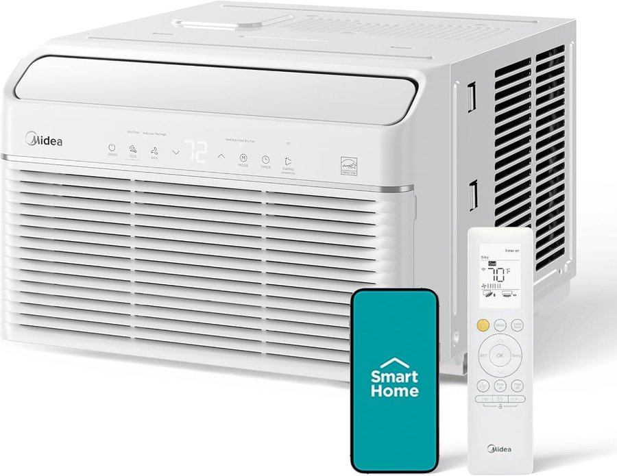 Midea EasyCool 8,000 BTU inverter window air conditioner with heat for year-round use
