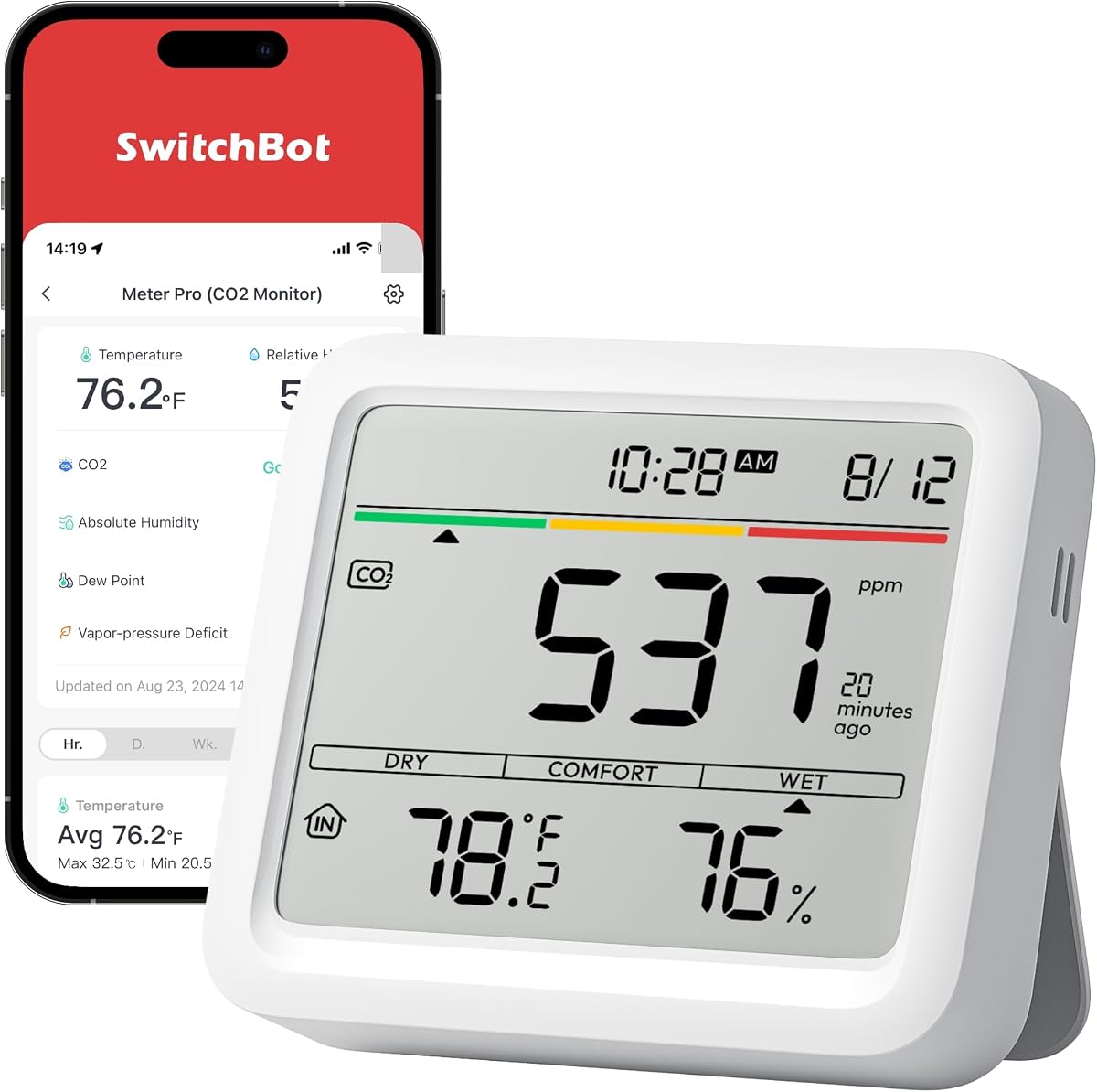 switchbot meter pro co2 detector SwitchBot Meter Pro CO2 compact monitor for a bedroom nightstand