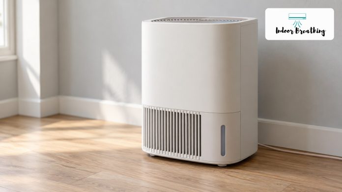 Air purifier and humidifier combo on a wood floor