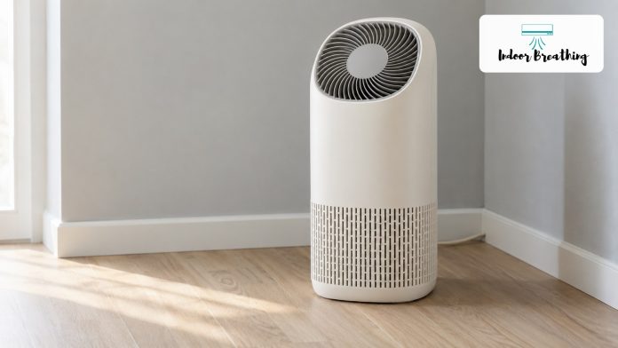 Tower fan and air purifier combo in a bright room