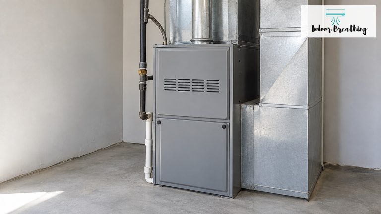 Gas furnace in a basement utility room with ductwork