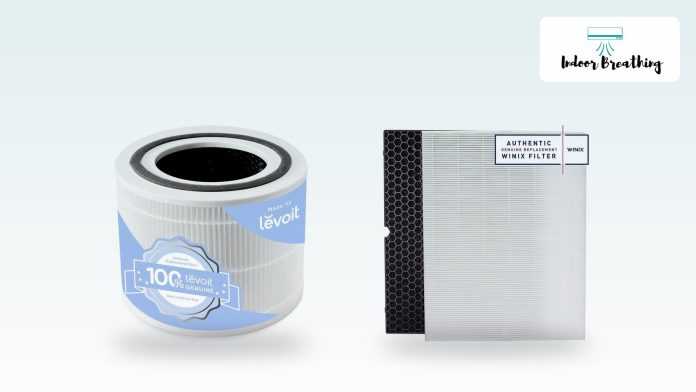 Air purifier carbon filter and pre-filter on a tabletop