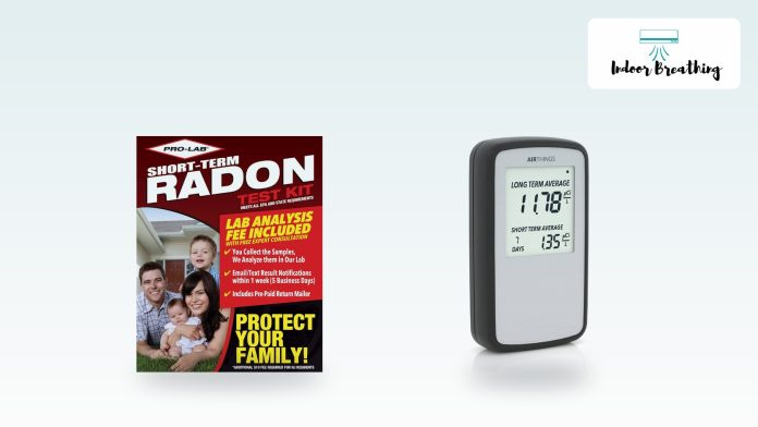 Radon test kit and digital radon monitor